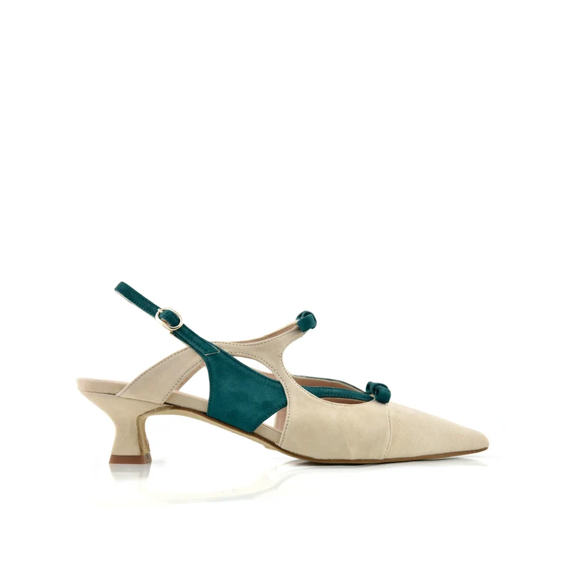 Lola Emalina Beige y verde tacón bajo