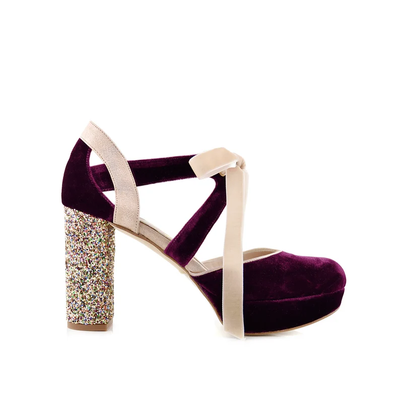 Hera Velvet Burdeos rosado Glitter Alto