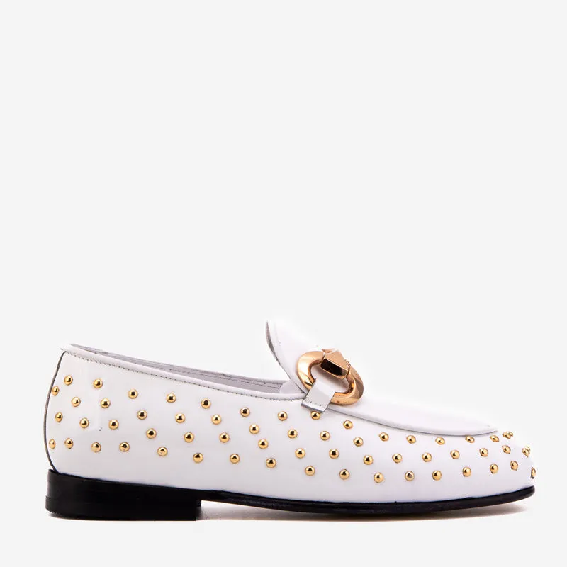 The Jupiter Shoe White Spike Leather Bit Dress Loafer Limited Edition Women Shoe