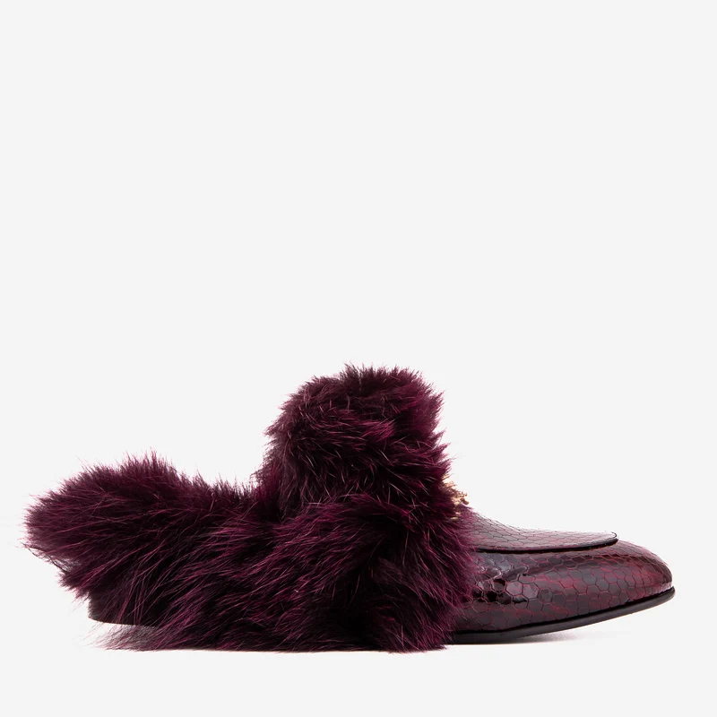 The Izmir Burgundy Patent Leather Natural Fur Women Slipper