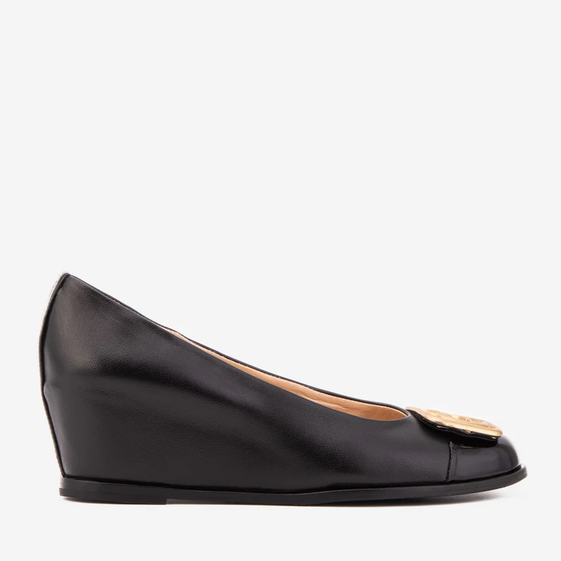 The Selene Black Leather Wedge Heel Women Shoe