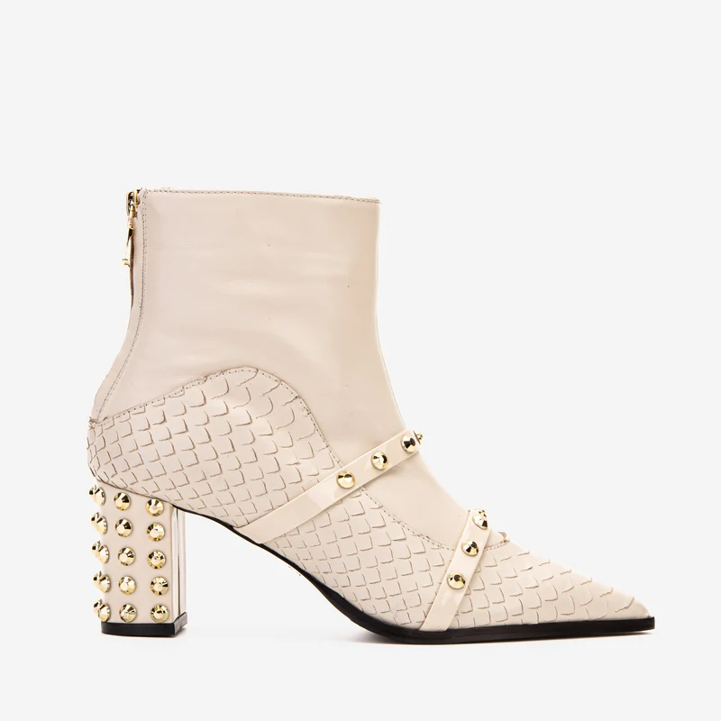The Valentina Cream Leather Block Heel Women Boot