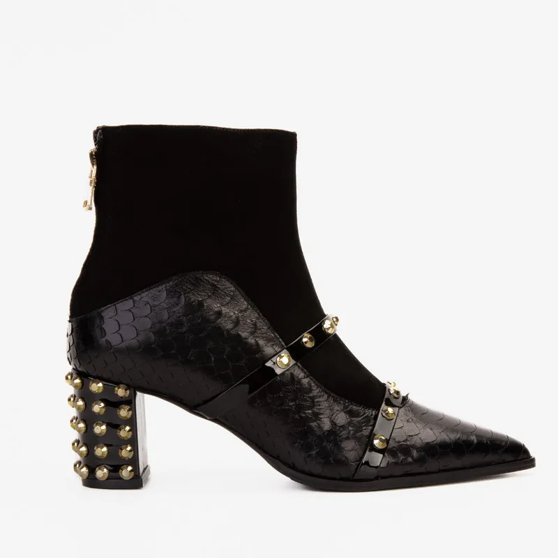 The Valentina Black Leather Block Heel Women Boot