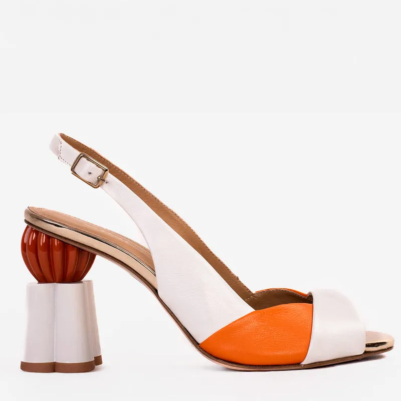 The Rize White Leather Pumpkin Heel Women Sandal