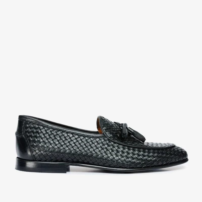 The Mclean Shoe Black Leather Woven Tassel Loafer Men Shoe