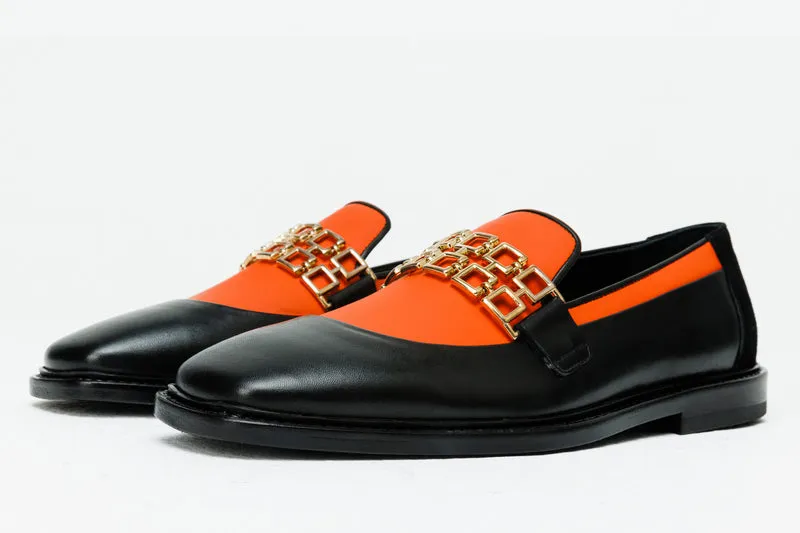 The Gemena Black & Orange Leather Bit Dress Loafer Men Shoe Final Sale!
