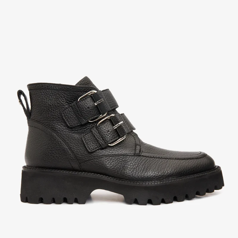 The Harry Black Leather Double Monk Ankle Women Boot Final Sale!