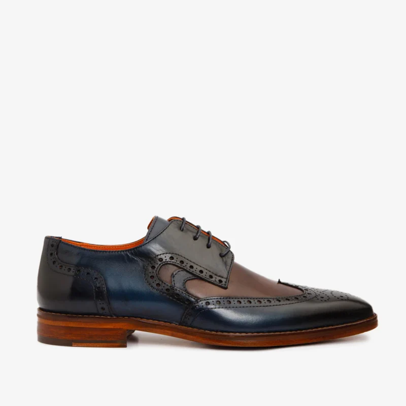 The Neiva Navy/Brown Wingtip Semi Brogue Derby Men Shoe