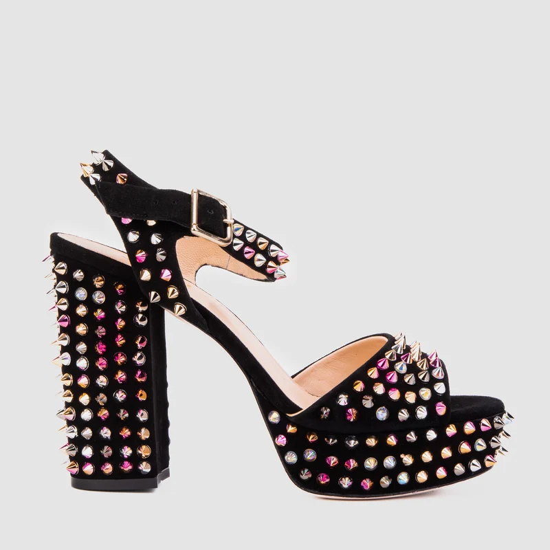 The Tampico Black Suede Leather Spike Platform Heel Women Sandal