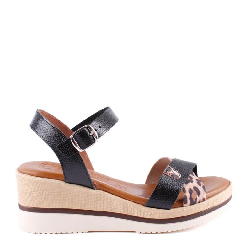 SANDALIA TIRAS COMBI NEGRO LEOPARDO 2613