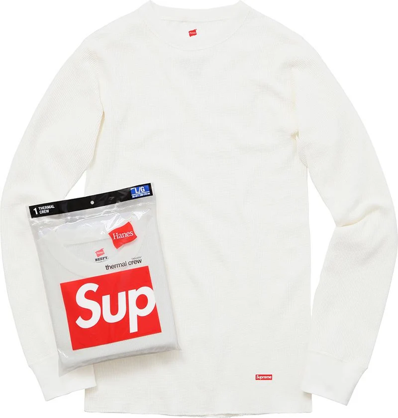 SUPREME/HANES - THERMAL CREW WHITE (1 PACK)