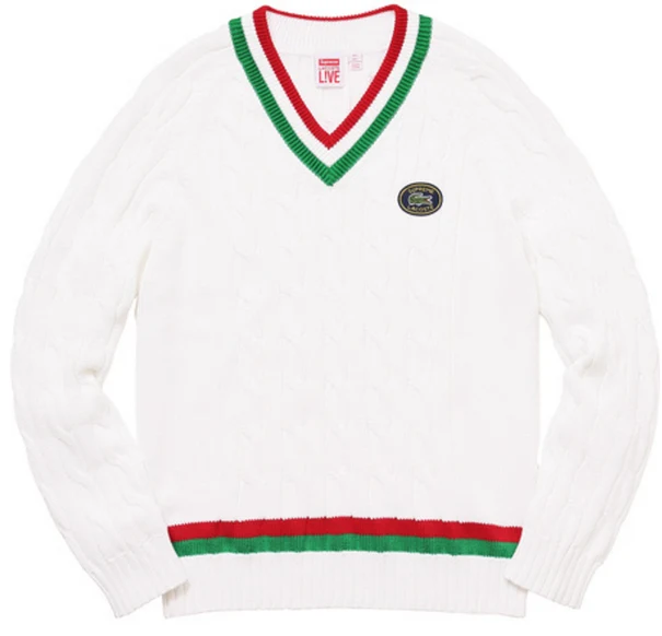 SUPREME/LACOSTE - TENNIS SWEATER (WHITE)