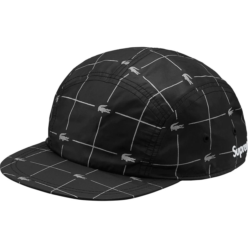 SUPREME/LACOSTE - REFLECTIVE GRID CAMP CAP (BLACK)