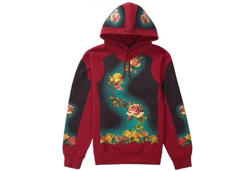 SUPREME/JEAN PAUL GAULTIER - FLORAL PRINT HOODED SWEATSHIRT (CARDINAL)