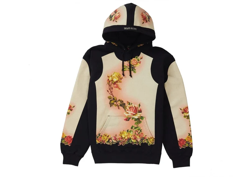 SUPREME/JEAN PAUL GAULTIER - FLORAL PRINT HOODED SWEATSHIRT (BLACK)