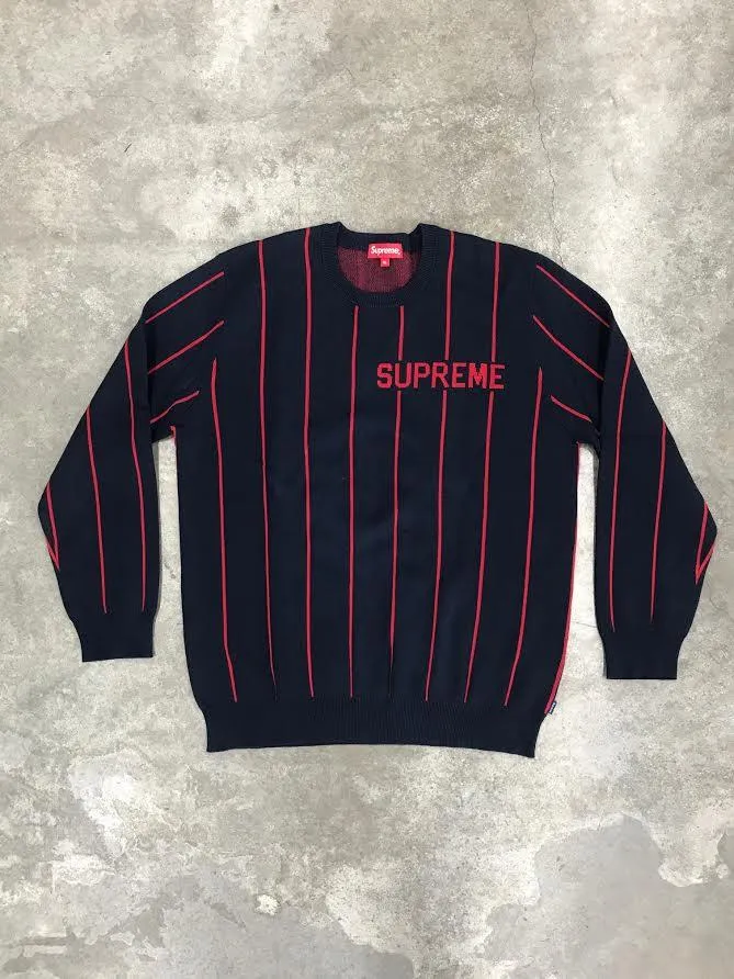 SUPREME - VERTICAL STRIPED CREWNECK (NAVY)