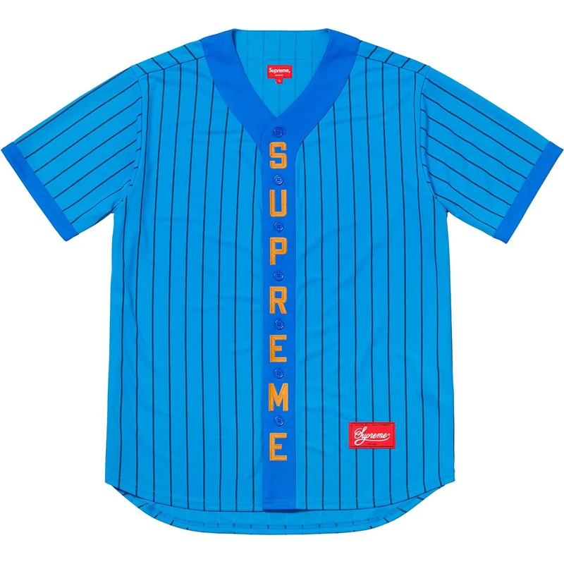 SUPREME - VERTICAL LOGO BASEBALL JERSEY (BLUE)